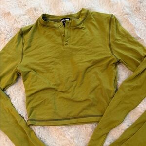 Olive Green Long Sleeve Crop Top